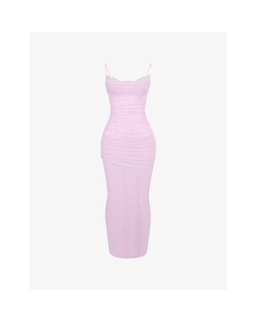 House Of Cb Pink Nalini Corseted Stretch-Woven Maxi Dress