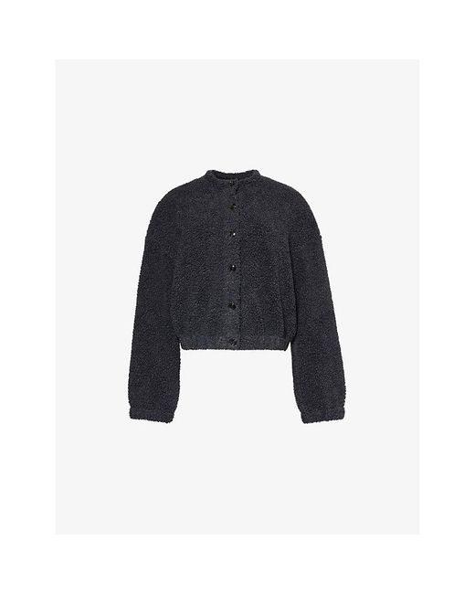 Leset Blue Mica Collarless Wool-Blend Borg Jacket
