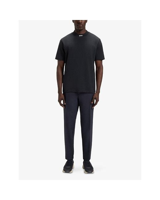 Boss Blue Branded-Print Short-Sleeved Stretch-Cotton T-Shirt for men