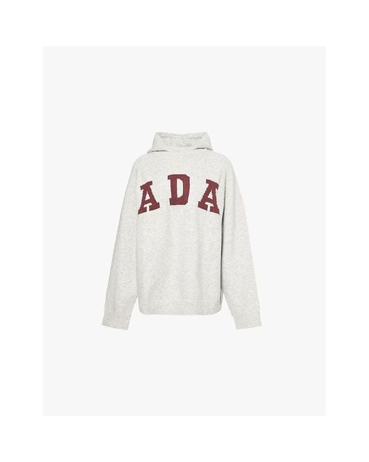ADANOLA White Varsity Logo-Intarsia Oversized Stretch-Knit Hoody