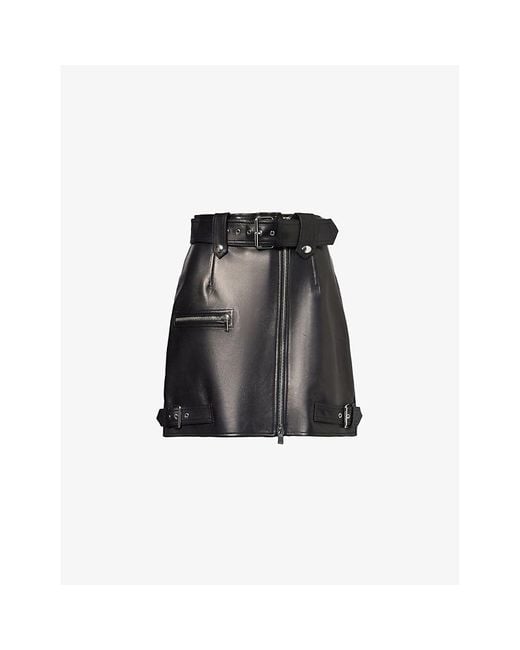 Alexander McQueen Black Buckle-embellished Zip-front Leather Mini Skirt