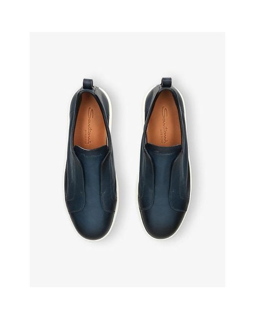 Santoni Blue Victory Unlined Leather Trainers for men