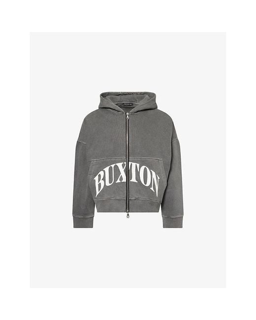 Cole Buxton Gray Logo-Print Relaxed-Fit Cotton Hoody for men