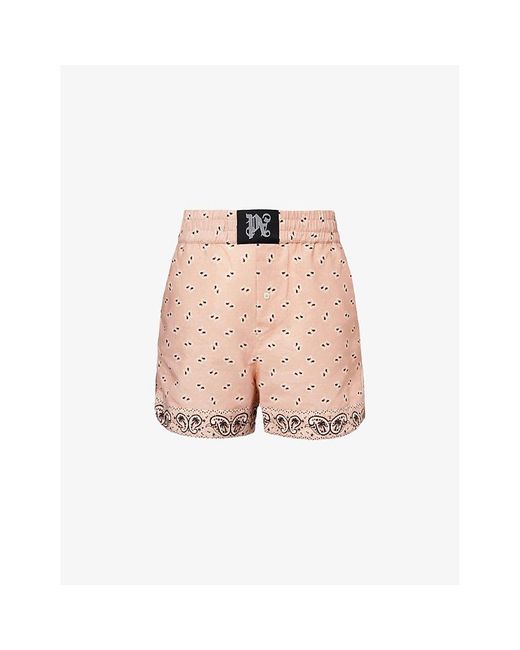 Palm Angels Pink Paisley Bandana-print Straight-leg Linen And Cotton-blend Shorts