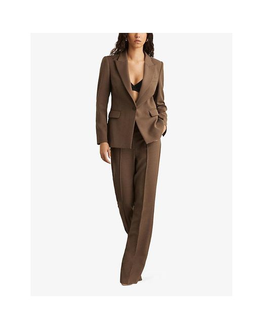Reiss Brown Gabi Single-Breasted Stretch-Woven Blazer