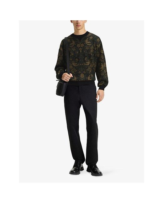 HUGO Black Tapestry Jacquard Relaxed Knitted Jumper for men