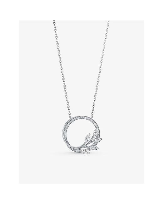 Tiffany & Co Metallic Vine Circle Small And 0.39Ct Brilliant- And Marquise-Cut Diamond Pendant Necklace