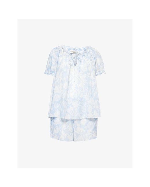 Desmond & Dempsey Blue Idyllic Short-Sleeve Cotton Pyjama Set