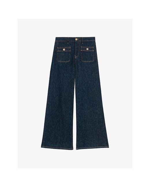 Maje Blue Patch-Pocket Straight-Leg Stretch-Denim Jeans