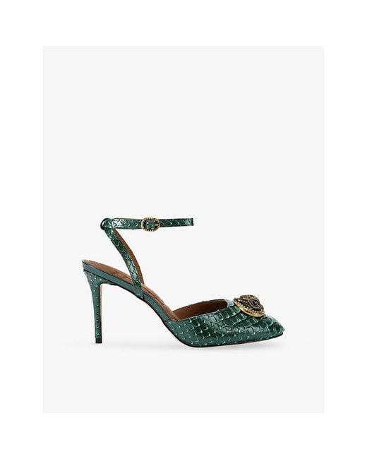 Kurt Geiger Green Chelsea Snakeskin-Embossed Leather Courts
