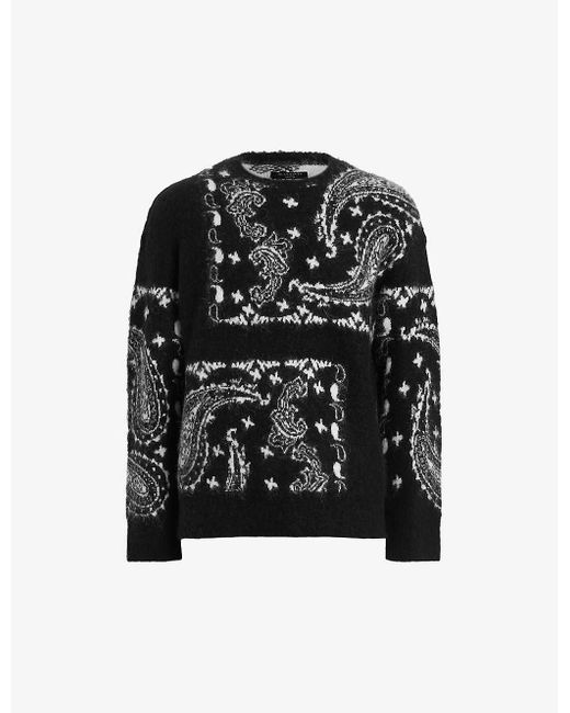 AllSaints Black Bandana Graphic-print Relaxed-fit Wool And Alpaca-blend Jumper X for men