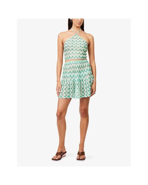 Missoni Blue Halter-Neck Chevron Knitted Top