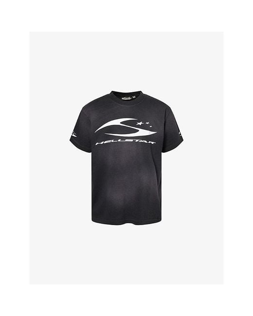 HELLSTAR Black Cursive Logo-Print Cotton T-Shirt for men