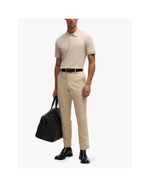 Boss Natural Logo-Embroidered Short-Sleeve Cotton Polo Shirt for men