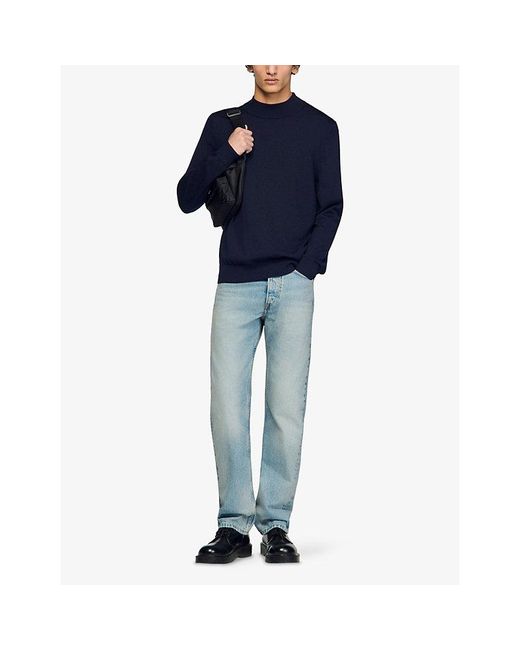 Sandro Blue High-Neck Regular-Fit Wool Jumper for men
