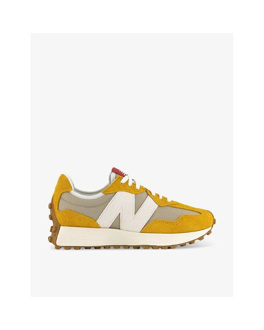 New Balance Yellow 327 Logo-embroidered Suede And Woven Low-top Trainers