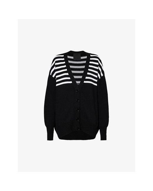 Givenchy Black Logo-appliqué Striped Wool And Cotton-blend Knitted Cardigan