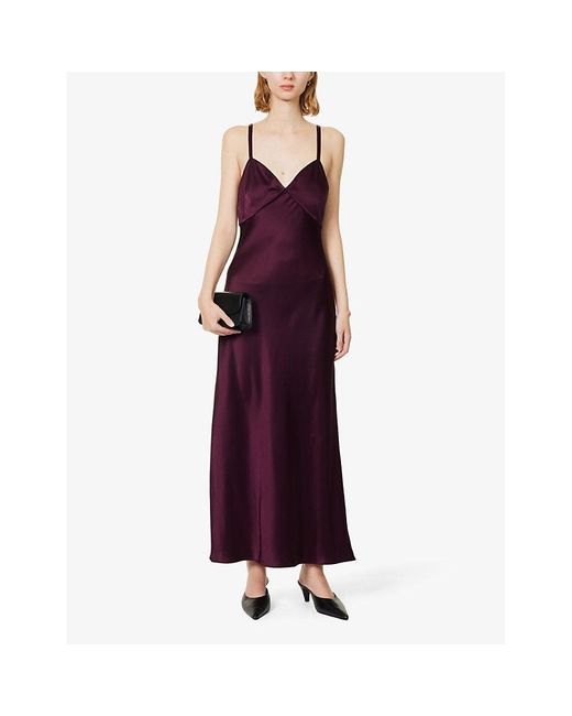Polo Ralph Lauren Purple V-neck Slim-fit Satin Maxi Dress