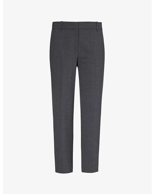 Theory Gray Pressed-crease Tapered-leg High-rise Stretch-wool Trousers