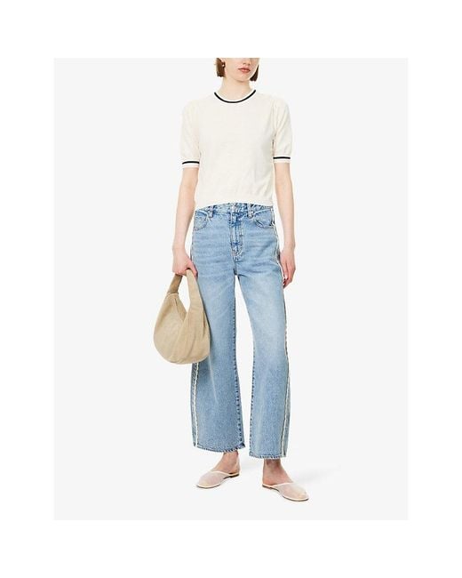 FRAME Natural Gathered Short-Sleeve Knitted Cotton-Blend Jumper