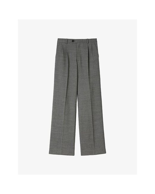 Sandro Gray Straight-Leg High-Rise Stretch Wool-Blend Trousers