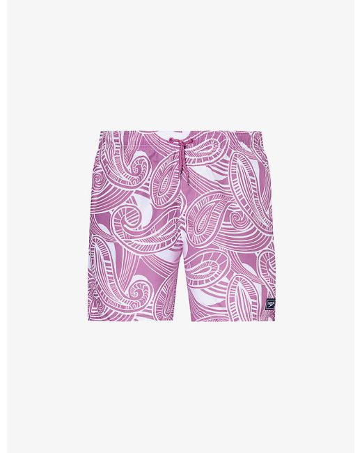 Speedo Pink Graphic-pattern Mid-rise Swim Shorts for men