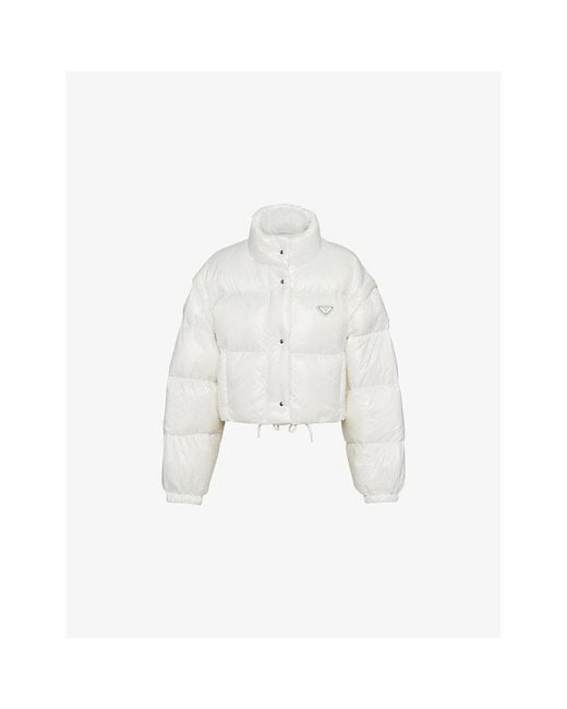 Prada White Re-Nylon Cropped Nylon Jacket
