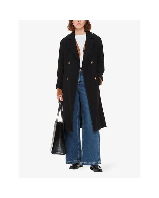 Whistles Black Riley Belted Woven Trench Coat