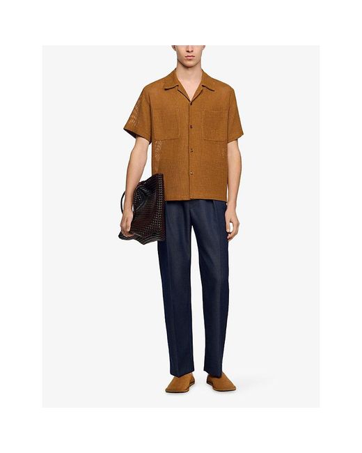 Sandro Brown Openwork Short-Sleeve Mesh Shirt for men