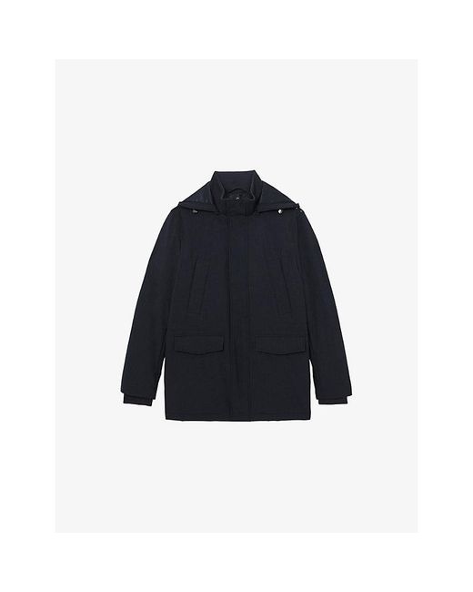 Reiss Blue Lord Hooded Zip-Through Padded Woven Coat for men