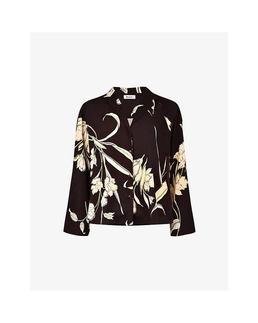 Ro&zo Black Climbing-floral Oversized Recycled Polyester-blend Blouse