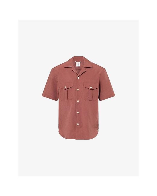 Eleventy Red Short-Sleeve Bowling-Collar Linen And Cotton Blend Shirt for men