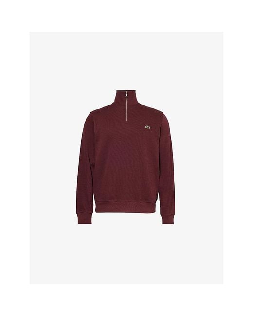 Lacoste Red Logo-Appliqué Half-Zip Cotton Sweatshirt for men