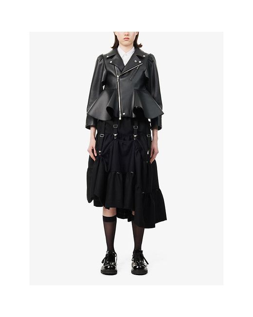 Noir Kei Ninomiya Black Flared-hem Boxy-fit Faux-leather Jacket