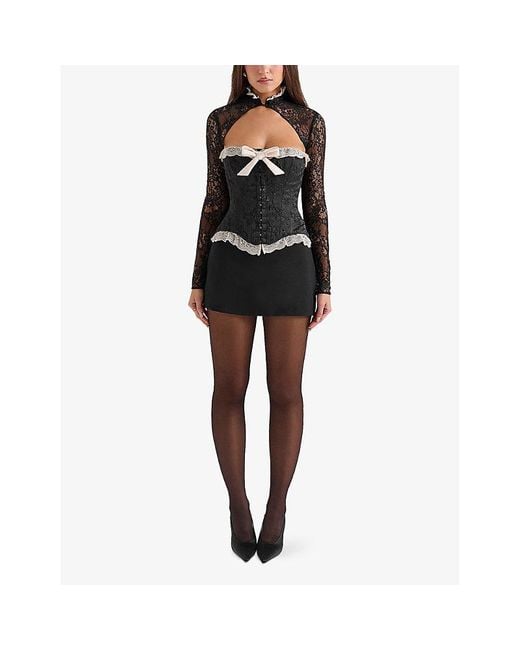 House Of Cb Black Perdita Metallic-Jacquard Corset And Bolero Lace Top