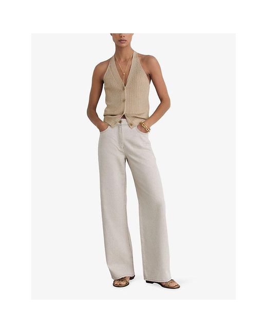 Reiss Natural Liliana Metallic Rib-Knit Waistcoat