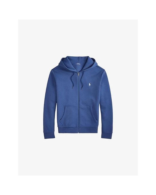 Polo Ralph Lauren Blue Logo-Embroidered Zipped Cotton-Blend Hoodie for men