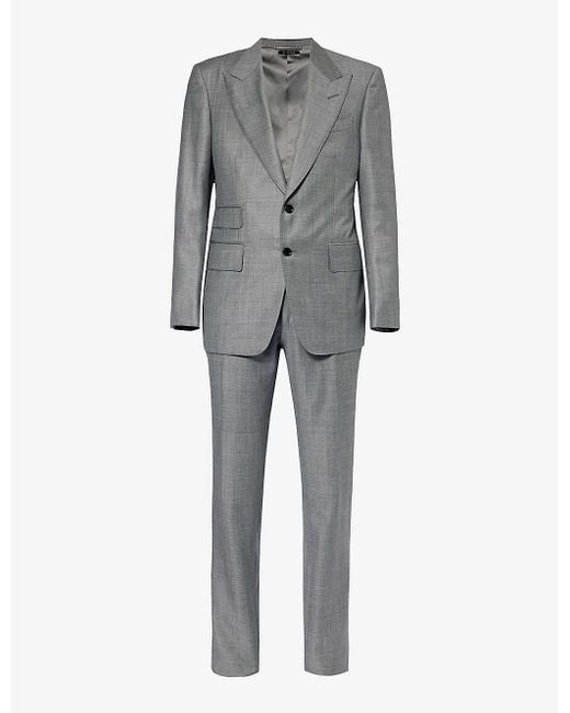 Tom Ford Gray Shelton-fit Single-breasted Sharkskin Wool Suit for men