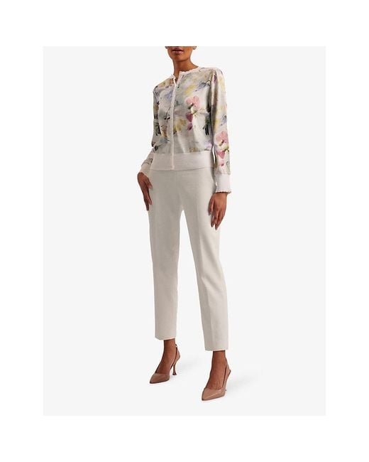 Ted Baker White Haylou Floral-print High-neck Knitted Cardigan