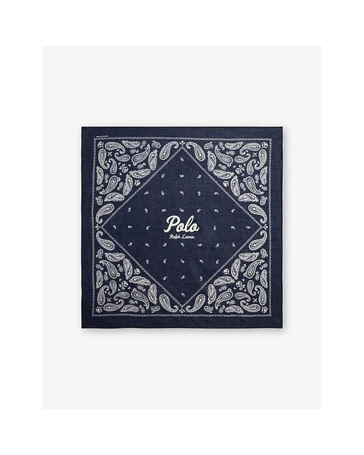 Polo Ralph Lauren Blue Branded Paisley Cotton Bandana 68.5Cm X 68.5Cm