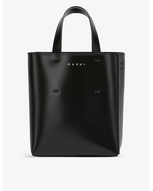 Marni Black Museo Brand-print Leather Tote Bag