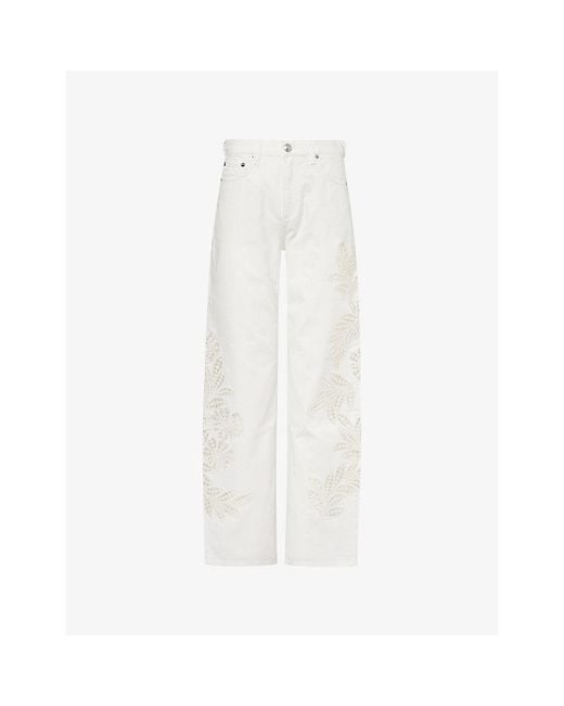 Rag & Bone White Shea Straight-Leg Embroidered Denim Jeans
