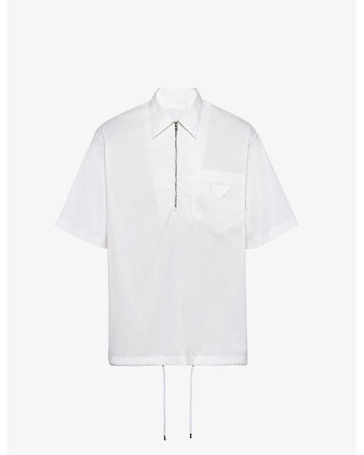 Prada White Short-sleeved Collared Oversized-fit Stretch-cotton Shirt for men