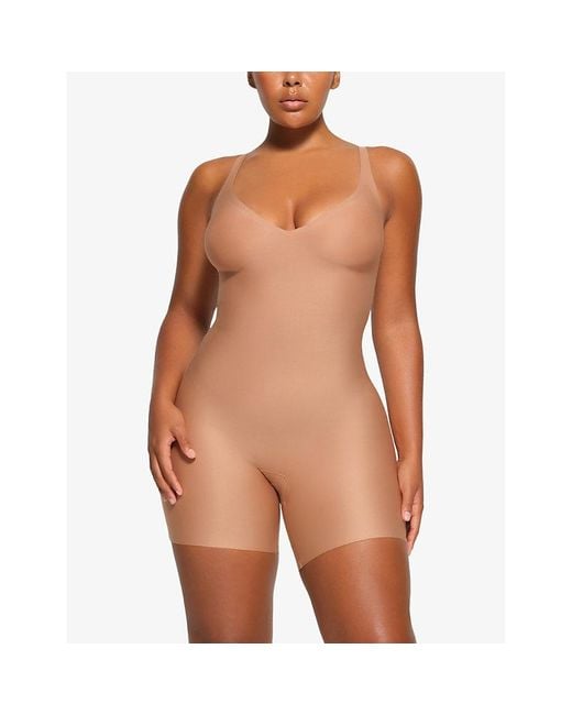Skims Brown Plunge-neck Fitted Stretch-cotton Body X