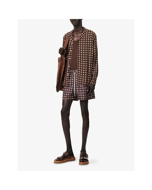 Oas Brown Lumo Drawstring Swim Shorts for men