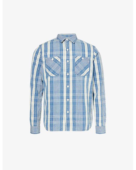 RRL Blue Farrell Checked Cotton And Linen-blend Shirt for men