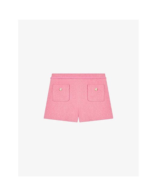 Maje Pink Iapela Patch-pocket Stretch-tweed Shorts