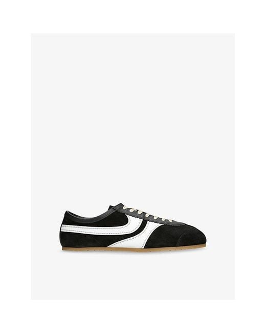 Dries Van Noten Black Stripe-Embroidered Suede And Leather Low-Top Trainers for men