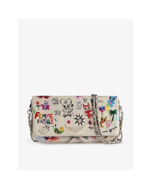 Zadig & Voltaire Gray Rock Humberto Graphic-print Leather Clutch