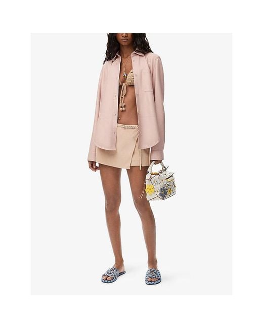 Loewe Pink X Paula's Ibiza Long-Sleeve Brand-Embossed Leather Shirt